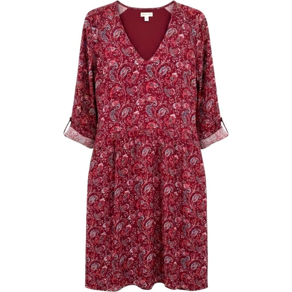Garnet Hill Burgundy Paisley Print V Neck Midi Dress Size 0 Cottagecore Coquette